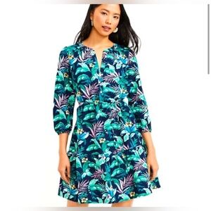 Loft NWT Palm Print Henley Flounce Shirtdress size Petite‎ Small